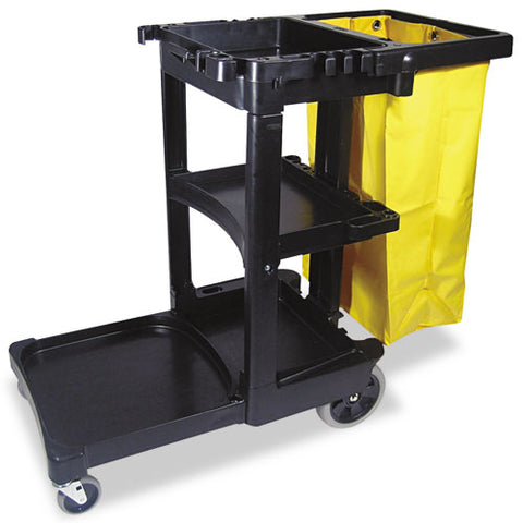 Image of Multi-shelf Cleaning Cart, Three-shelf, 20w X 45d X 38.25h, Black