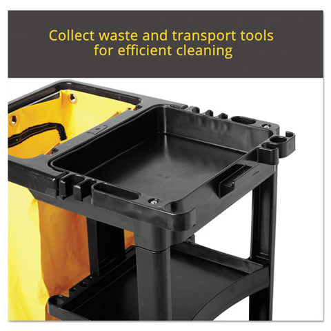 Image of Multi-shelf Cleaning Cart, Three-shelf, 20w X 45d X 38.25h, Black