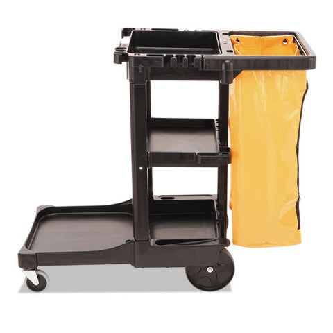 Image of Multi-shelf Cleaning Cart, Three-shelf, 20w X 45d X 38.25h, Black