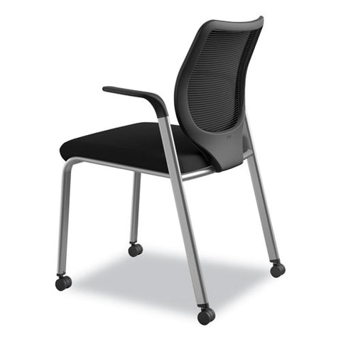 Image of Nucleus Series Multipurpose Stacking Chair With Ilira-stretch M4 Back, Black Seat/black Back, Platinum Base