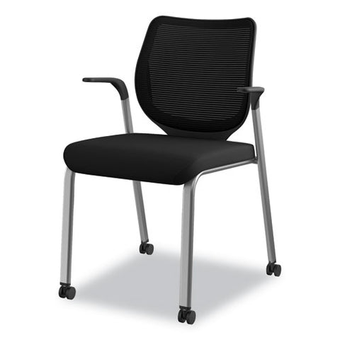 Image of Nucleus Series Multipurpose Stacking Chair With Ilira-stretch M4 Back, Black Seat/black Back, Platinum Base