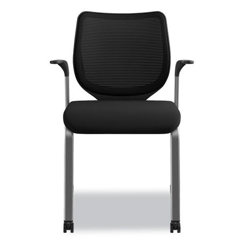 Image of Nucleus Series Multipurpose Stacking Chair With Ilira-stretch M4 Back, Black Seat/black Back, Platinum Base