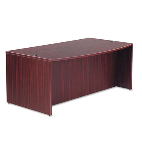 Image of Alera Valencia Bow Front Desk Shell, 71w X 35.5d To 41.38d X 29.63h Mahogany