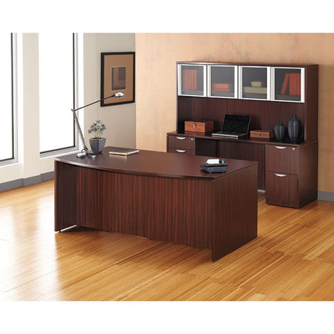 Image of Alera Valencia Bow Front Desk Shell, 71w X 35.5d To 41.38d X 29.63h Mahogany