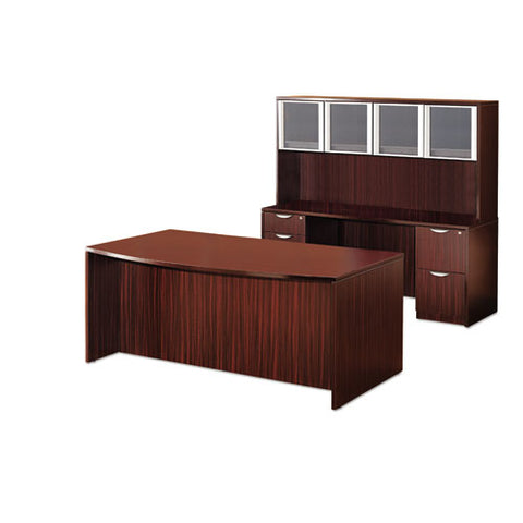 Image of Alera Valencia Bow Front Desk Shell, 71w X 35.5d To 41.38d X 29.63h Mahogany