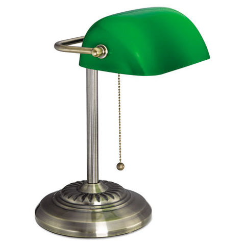 Image of Traditional Banker's Lamp, Green Glass Shade, 10.5"w X 11"d X 13"h, Antique Brass