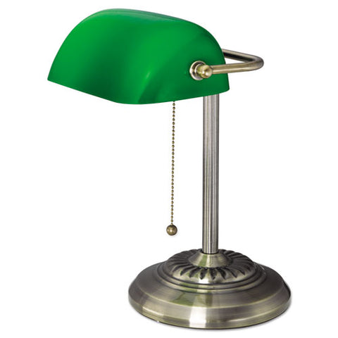 Image of Traditional Banker's Lamp, Green Glass Shade, 10.5"w X 11"d X 13"h, Antique Brass