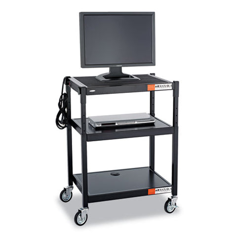 Image of Adjustable-height Steel Av Cart, 27.25w X 18.25d X 28.5 To 36.5h, Black