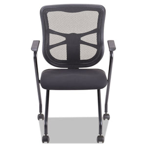 Alera Elusion Mesh Nesting Chairs, Padded Arms, Black Seat/black Back, Black Base, 2/carton