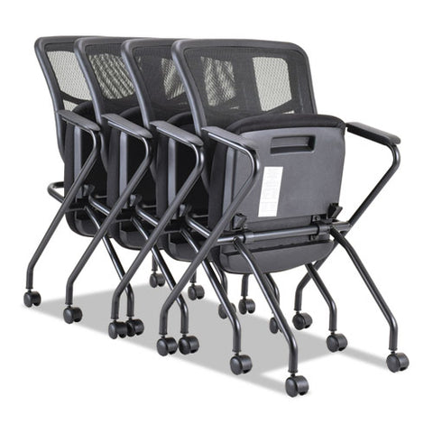 Image of Alera Elusion Mesh Nesting Chairs, Padded Arms, Black Seat/black Back, Black Base, 2/carton