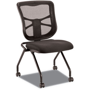 Alera Elusion Mesh Nesting Chairs, Padded Arms, Black Seat/black Back, Black Base, 2/carton