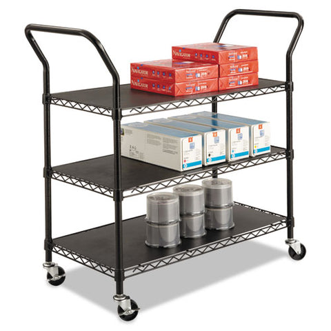 Image of Wire Utility Cart, Three-shelf, 43.75w X 19.25d X 40.5h, Black