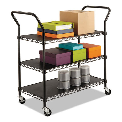 Image of Wire Utility Cart, Three-shelf, 43.75w X 19.25d X 40.5h, Black