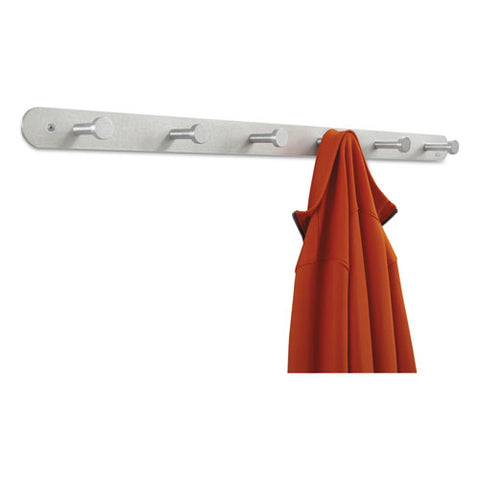 Image of Nail Head Wall Coat Rack, Six Hooks, Metal, 36w X 2.75d X 2h, Satin