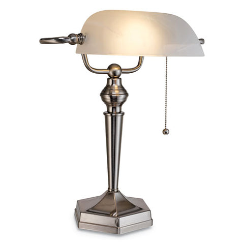 Image of Banker's Lamp, Post Neck, 10"w X 13.38"d X 16"h, Brushed Nickel