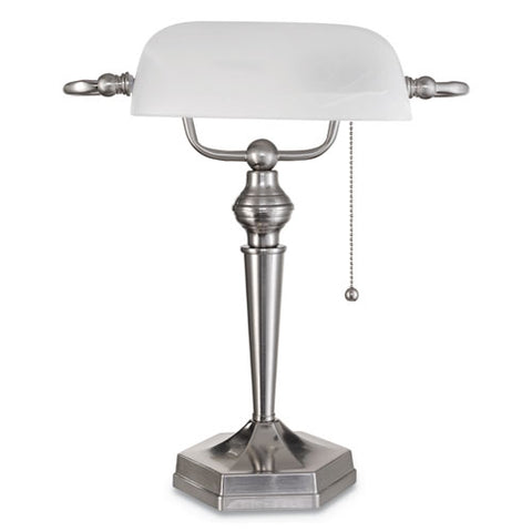 Image of Banker's Lamp, Post Neck, 10"w X 13.38"d X 16"h, Brushed Nickel