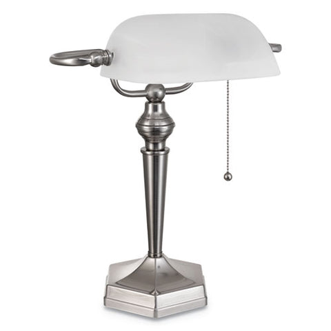 Image of Banker's Lamp, Post Neck, 10"w X 13.38"d X 16"h, Brushed Nickel