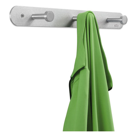 Image of Nail Head Wall Coat Rack, Three Hooks, Metal, 18w X 2.75d X 2h, Satin