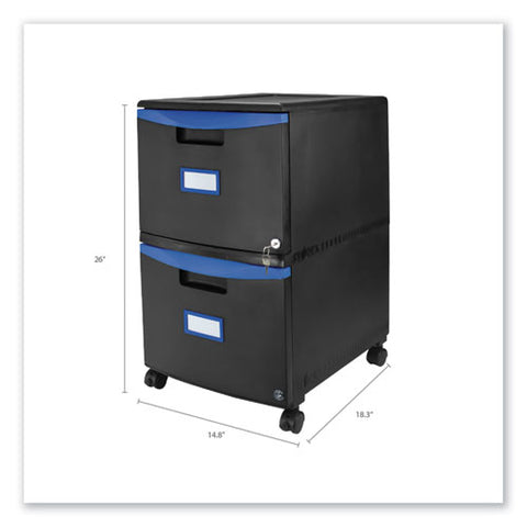 Image of Two-drawer Mobile Filing Cabinet, 14.75w X 18.25d X 26h, Black/blue