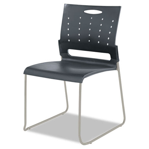 Image of Alera Continental Series Plastic Perforated Back Stack Chair, Charcoal Gray Seat/back, Gunmetal Gray Base, 4/carton