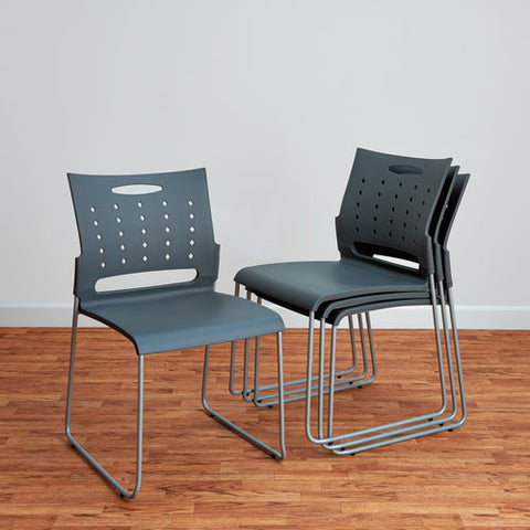 Image of Alera Continental Series Plastic Perforated Back Stack Chair, Charcoal Gray Seat/back, Gunmetal Gray Base, 4/carton