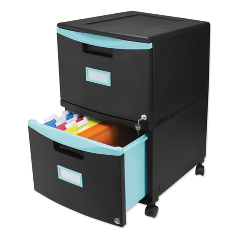 Image of Two-drawer Mobile Filing Cabinet, 14.75w X 18.25d X 26h, Black/teal