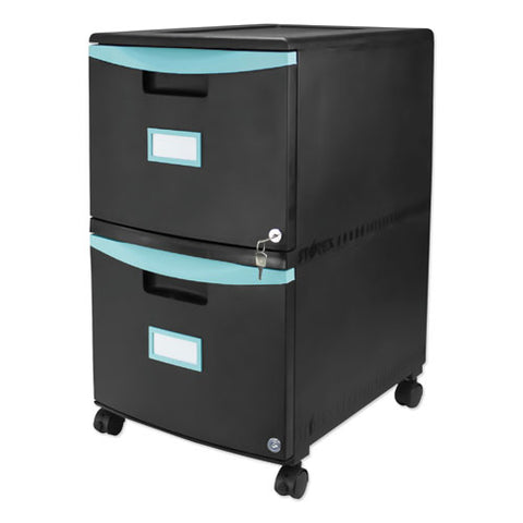 Image of Two-drawer Mobile Filing Cabinet, 14.75w X 18.25d X 26h, Black/teal