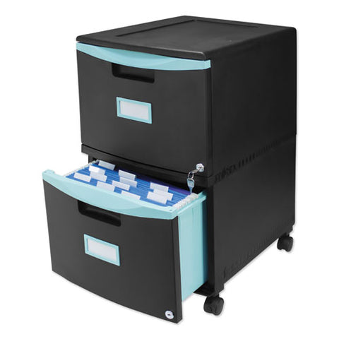 Image of Two-drawer Mobile Filing Cabinet, 14.75w X 18.25d X 26h, Black/teal