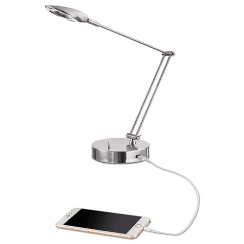 Image of Adjustable Led Task Lamp With Usb Port, 11"w X 6.25"d X 26"h, Brushed Nickel