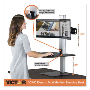 Dc450 High Rise Electric Dual Monitor Standing Desk Workstation, 28w X 23d X 20.25h, Black/aluminum