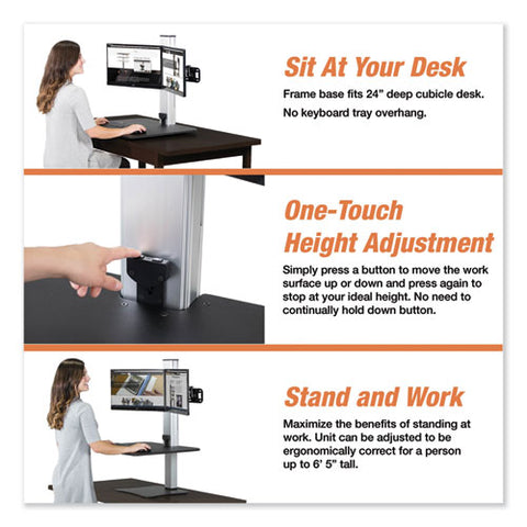 Image of Dc450 High Rise Electric Dual Monitor Standing Desk Workstation, 28w X 23d X 20.25h, Black/aluminum