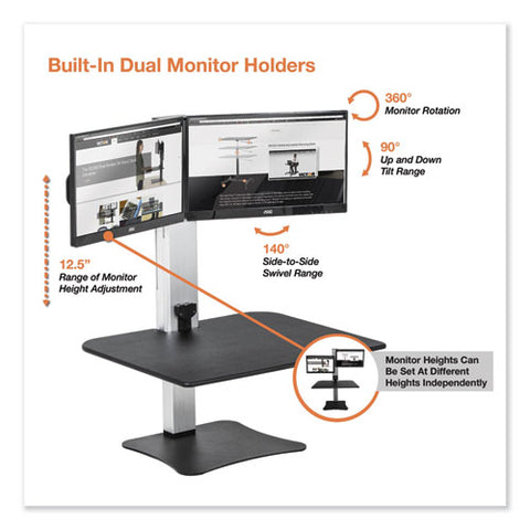 Image of Dc450 High Rise Electric Dual Monitor Standing Desk Workstation, 28w X 23d X 20.25h, Black/aluminum