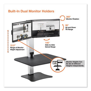 Dc450 High Rise Electric Dual Monitor Standing Desk Workstation, 28w X 23d X 20.25h, Black/aluminum