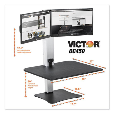 Image of Dc450 High Rise Electric Dual Monitor Standing Desk Workstation, 28w X 23d X 20.25h, Black/aluminum