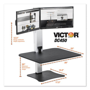 Dc450 High Rise Electric Dual Monitor Standing Desk Workstation, 28w X 23d X 20.25h, Black/aluminum