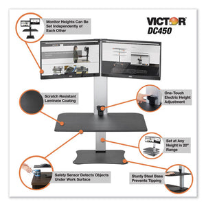 Dc450 High Rise Electric Dual Monitor Standing Desk Workstation, 28w X 23d X 20.25h, Black/aluminum