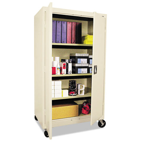 Image of Assembled Mobile Storage Cabinet, W/adjustable Shelves 36w X 24d X 66h, Putty