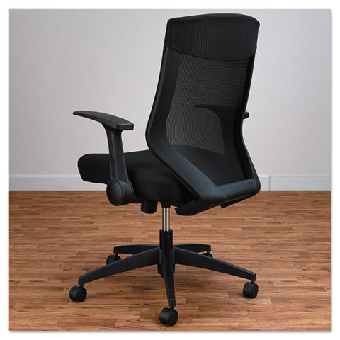 Image of Alera Eb-k Series Synchro Mid-back Flip Arm Mesh-chair, Supports Up To 275 Lbs, Black Seat/black Back, Black Base