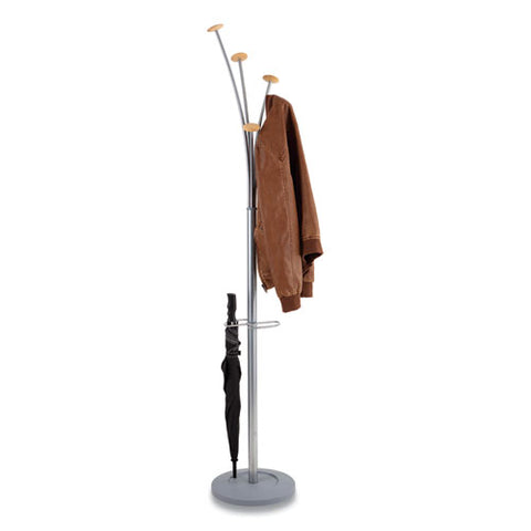 Image of Festival Coat Stand With Umbrella Holder, Five Knobs, 14w X 14d X 73.67h, Silver Gray