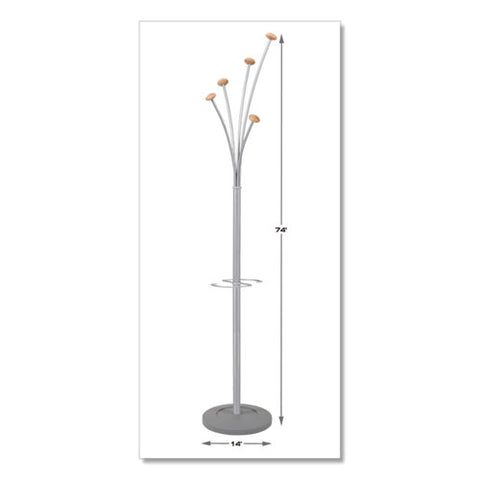 Image of Festival Coat Stand With Umbrella Holder, Five Knobs, 14w X 14d X 73.67h, Silver Gray