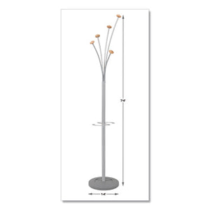 Festival Coat Stand With Umbrella Holder, Five Knobs, 14w X 14d X 73.67h, Silver Gray