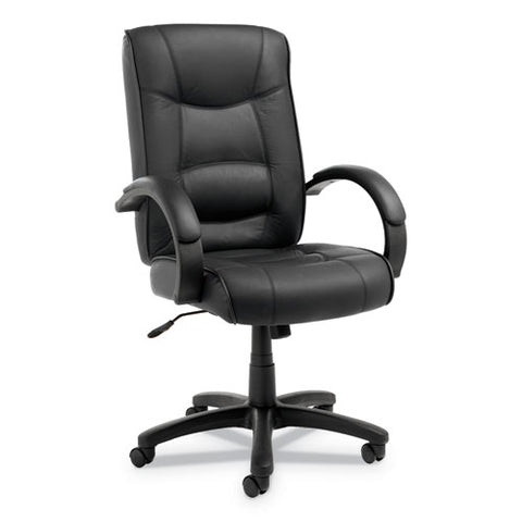 Image of Alera Strada Series High-back Swivel/tilt Top-grain Leather Chair, Supports Up To 275 Lbs, Black Seat/black Back, Black Base