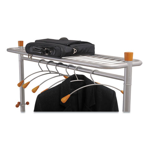 Image of Garment Racks, Two-sided, 2-shelf Coat Rack, 6 Hanger/6 Hook, 44.8w X 21.67d X 70.8h, Silver Steel/wood