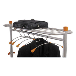 Garment Racks, Two-sided, 2-shelf Coat Rack, 6 Hanger/6 Hook, 44.8w X 21.67d X 70.8h, Silver Steel/wood