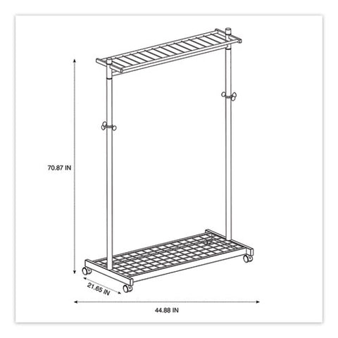 Image of Garment Racks, Two-sided, 2-shelf Coat Rack, 6 Hanger/6 Hook, 44.8w X 21.67d X 70.8h, Silver Steel/wood