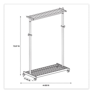 Garment Racks, Two-sided, 2-shelf Coat Rack, 6 Hanger/6 Hook, 44.8w X 21.67d X 70.8h, Silver Steel/wood