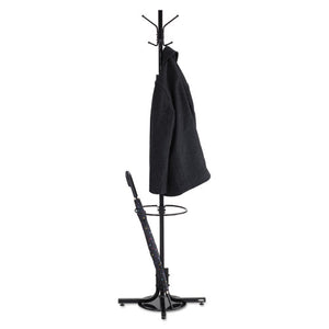 Metal Costumer W/umbrella Holder, Four Ball-tipped Double-hooks, 21w X 21d X 70h, Black