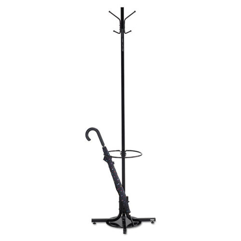 Image of Metal Costumer W/umbrella Holder, Four Ball-tipped Double-hooks, 21w X 21d X 70h, Black