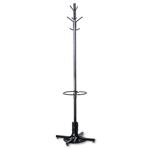 Image of Metal Costumer W/umbrella Holder, Four Ball-tipped Double-hooks, 21w X 21d X 70h, Black