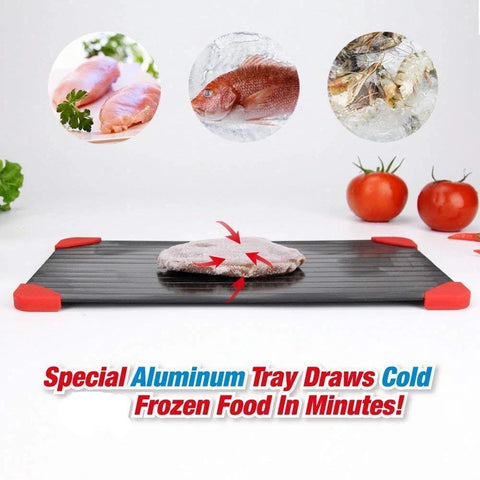 Image of * AMAZING Super Fast Defrosting Frozen Food Thawing Tray for Frozen Food, Steaks, Fish, Meats, Fruit - Dishwasher Safe